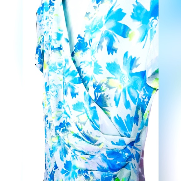 DRESS BARN Blue Floral Chiffon dress with underskirt, size 18, EUC - Picture 3 of 11